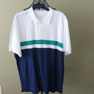 GAP Men's White Polo with Green and Navy Stripes. Great Condition.